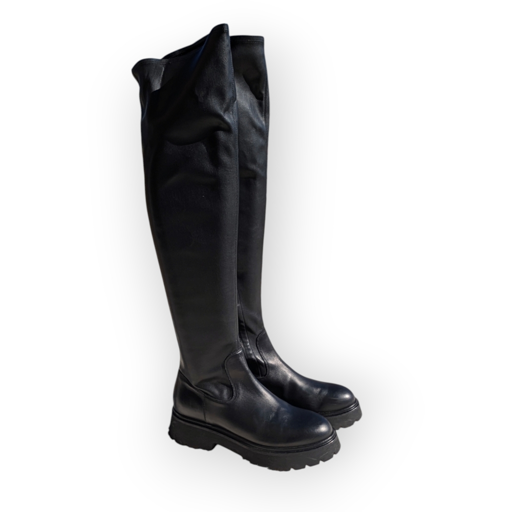 Black Leather Over The Knee Boots Chunky Platform Thigh High Janet Sport EU 40